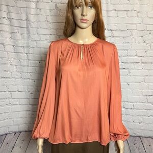 NWT New Ann Taylor Balloon Sleeve Rayon Burnt Orange Blouse Size XS